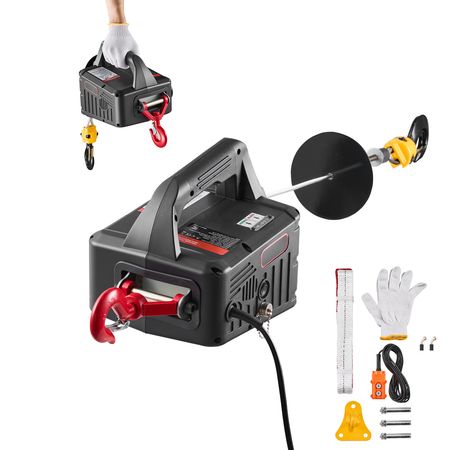 2-in-1 Electric Hoist Winch, 1100 lbs Capacity, 1500W Portable Power Winch Crane, 25 ft Lifting Height, 16.4 ft/min with Manual and Wired Remote Control for Factory, Warehouss, Garage