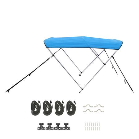 3 Bow Boat Bimini Top, 600D Polyester Canopy with Aluminum Alloy Frame, Waterproof & Sun Shade Boat Awning Canopy with Storage Bag, 2 Support Poles, 4 Straps, 72"Lx(73"-78")Wx46"H, Pacific Blue