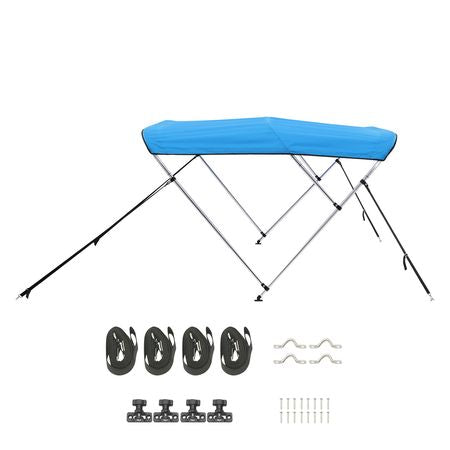 3 Bow Boat Bimini Tops, 600D Polyester Canopy with Aluminum Alloy Frame, Waterproof & Sun Shade Boat Awning Canopy with Storage Bag, 2 Support Poles, 4 Straps, 72"Lx(85"-90")Wx46"H, Pacific Blue