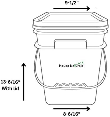 House Naturals 4 Gallon Square Buckets with lids- Made in USA Container- Pack of 10 (Gray - Black lids)