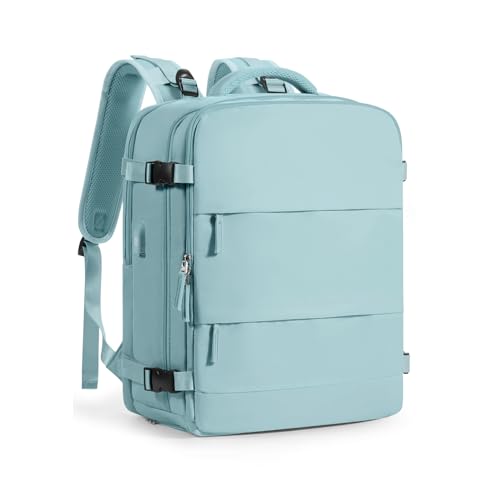 Large Travel Backpack Carry on Flight Approved Mochila De Viaje Carry on Backpack for Airplanes Spirit Airlines Personal Item Bag 18x14x8 Inches Travel Bag Traveling Backpack for Women Men Light Blue