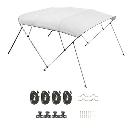 4 Bow Boat Bimini Tops, 600D Polyester Canopy with Aluminum Alloy Frame, Waterproof & Sun Shade Boat Awning Canopy with Storage Bag, 2 Support Poles, 4 Straps, 8'Lx(91"-96")Wx54"H, Light Grey