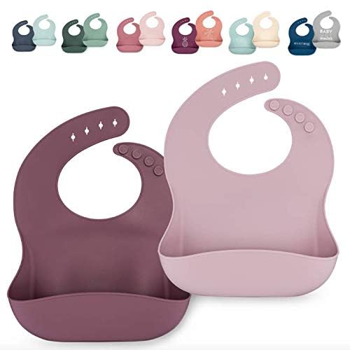 AVA + OLIVER Waterproof Silicone Bib Set with Adjustable Neck Closure - Durable Silicone Bibs for Babies - Set of 2 (Lavender)