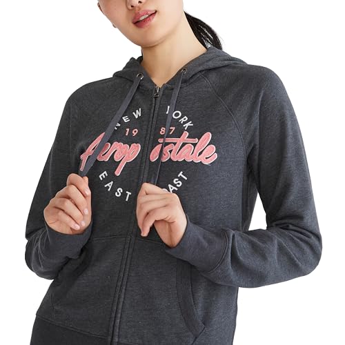AEROPOSTALE Women's Aero Logo Full Zip Hoodie-Circle/Scripts, Light Heather Grey, Large