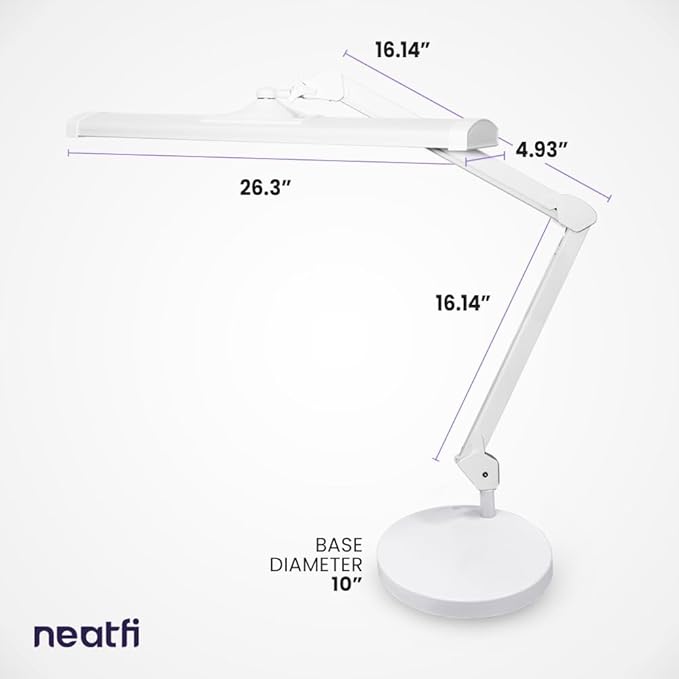 Neatfi Ultra 3,500 Lumen LED Desk Lamp, Color Correlated Temperature, 3 Light Modes, Dimmable, 45W, 26 Inch Wide Metal Shade, 540 SMD LEDs (CCT with Base, White)