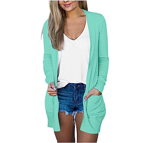 Lightweight Cardigan for Women 2024 Fall Casual Solid Long Sleeve Open Front Cardigans Outwear with Pockets
