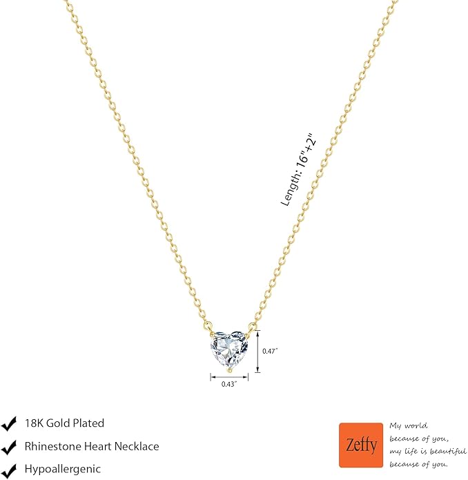 Zeffy Cute Heart Necklace 18k Gold/Silver Plated Tiny Heart Pendant Choker Necklaces Gold Love Heart Chain Necklace for Women Dainty Gold Jewelry Valentines Day Gifts for Women Girls Teen Girls