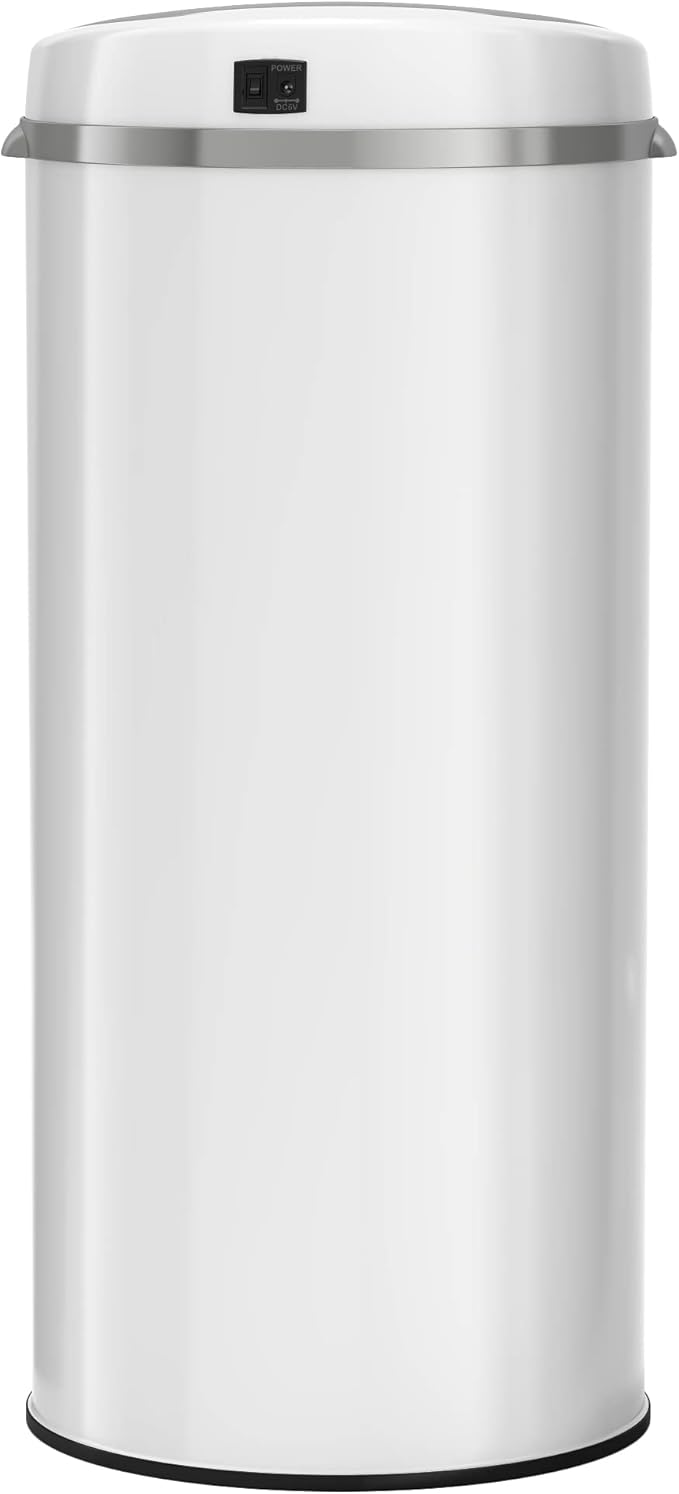iTouchless 50 Liter / 13 Gallon Sensor Kitchen Trash Can with Odor Filter – Slim Round White Stainless Steel Automatic Garbage Recycling Bin for Home, Office, Business, Garage