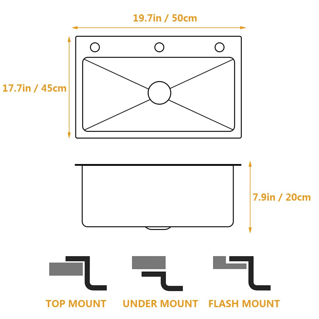 ARTLINE Black Kitchen Sink, Stainless Steel Single Bowl Sink, Drop In/Topmount Workstation Sink with Sliding Accessories, Farmhouse Workstation sink with Multiple Accessories (19.7 x 17.7in), RXZE031
