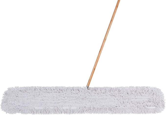 Commercial Dust Mop & Floor Sweeper, 60 in. Dust Mop for Hardwood Floors, Cotton Reusable Dust Mop Head, Wooden Handle, Industrial Dry Mop for Floor Cleaning & Janitorial Supplies