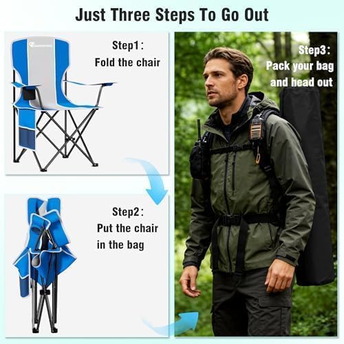 Camping Chair, 300 LBS High Back Sturdy Lawn Chairs Folding (Blue Gray) | Portable Outdoor Folding Camping Chair for Adults, with Cup Holder for Picnic, Lawn, Beach, Fishing and Sports