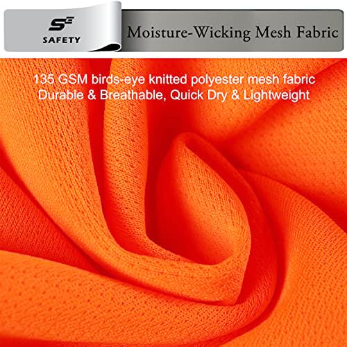 Hi Vis T Shirt Class 3 High Visibility Shirts for Men Safety Shirts with Reflective Strips and Pocket Breathable Construction Work Mesh Short Sleeve
