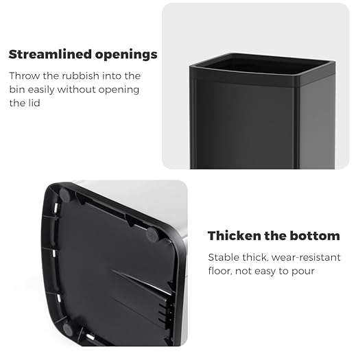6.6 Gallon/25L Stainless Steel Square Trash Can, Large Capacity Kitchen Garbage Can, Business Trash Bin, Tall, Elegant, Black Waste Basket, for Home, Office, Hotel (25L Black)