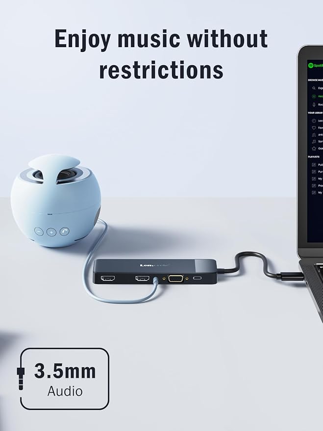 Lemorele USB C Docking Station Dual Monitor 10- in-1 Triple Display Laptop Hub Multiport Adapter w/2 HDMI 4K+VGA+3 USB3.0/2.0+TF/SD 2.0+Audio+100W PD, USB C Dongle for Mac/Dell/HP/Lenovo/Surface