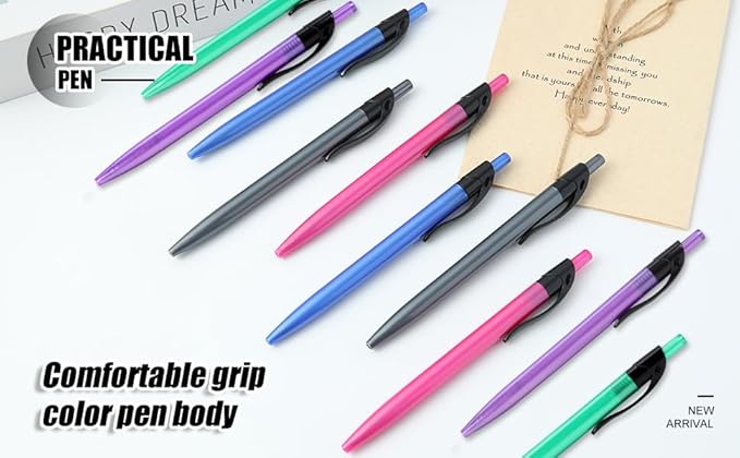 Yuxingrong Retractable Black Ballpoint Pen for Smooth Writing 1.0mm Medium Pack of 100, click pens with comfort grip, Idea for Journaling, Planner, Note Taking