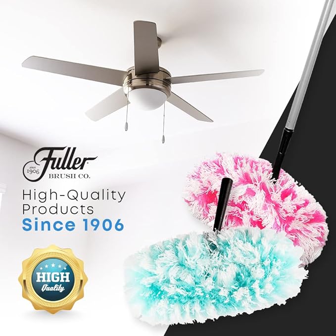 Fuller Brush Fuzzy Fan Duster – Dust & Clean Ceiling Fans, Walls, Woodwork – Polystatic & Microfiber Grabs & Holds Dust, Lint, Cobwebs & Dirt - Fan Duster with Handle (Teal)