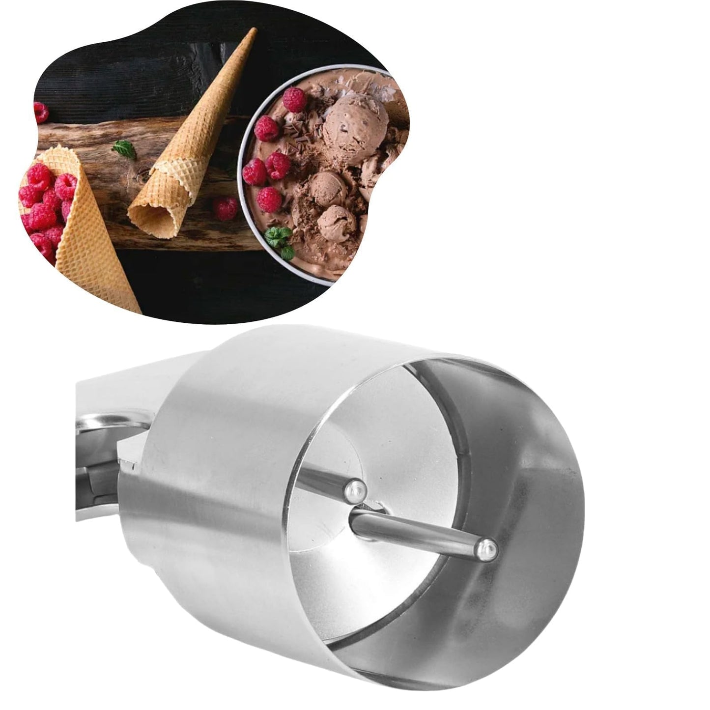 2Pcs Thrifty Ice Cream Scoop, Cylinder Stainless Steel Big Old Fashion Style Ice Cream Scoop with Trigger for Cream, Mashed Potato, Cookie Scoop Spoon