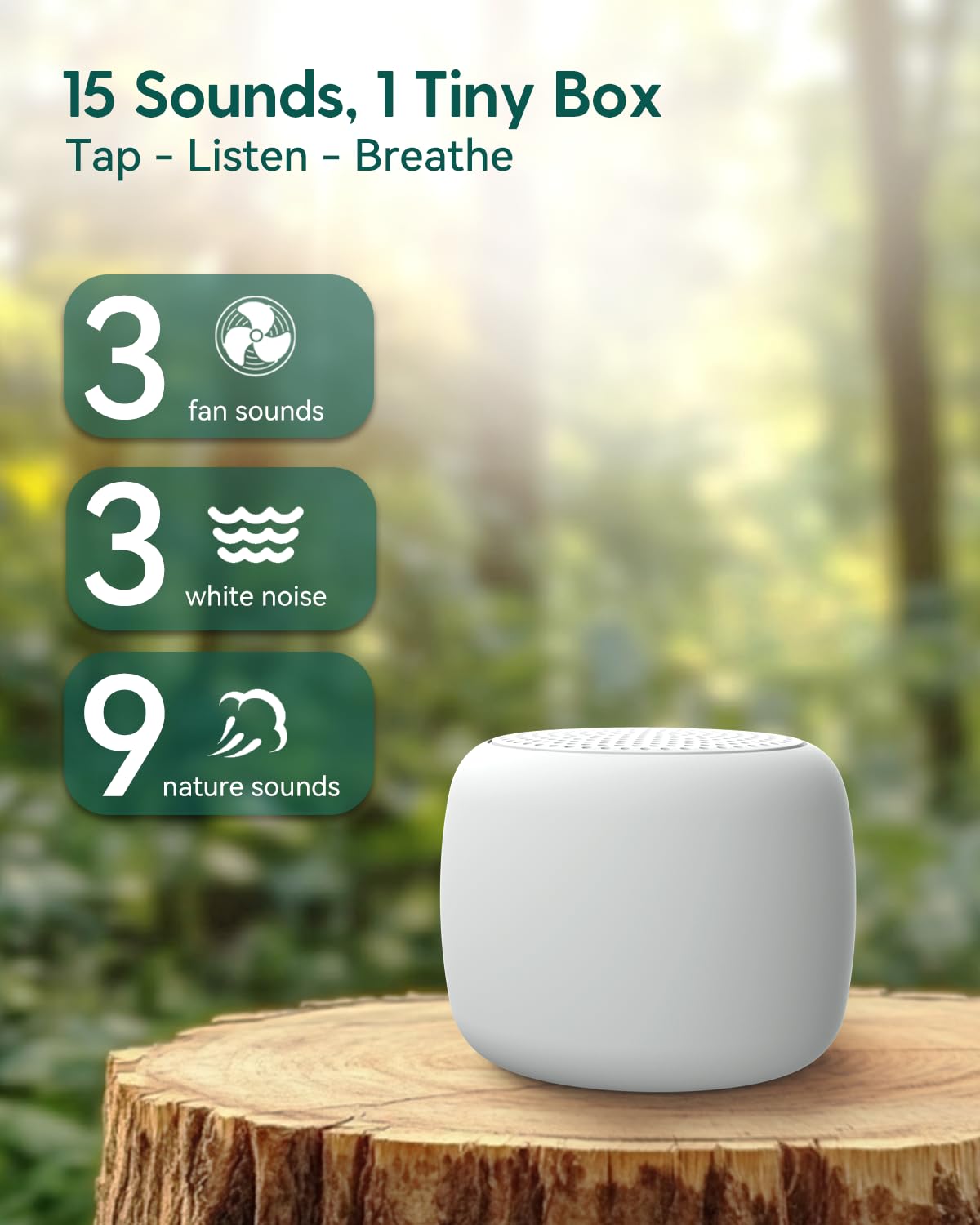 Babelio White Noise Sound Machine for Adults Kids Baby, Travel Sound Machine for Sleep, Mini and Portable, 15 Non-looping Sounds, Timer, Memory Function, Easy to Pocket and Travel White