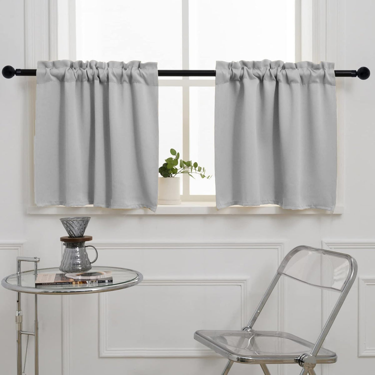 Pickluc Light Grey Cafe Curtain - 30 Inch Length, Half Window, Rod Pocket, Short Blackout, 30" Wide x 30" Long, 2 Panels