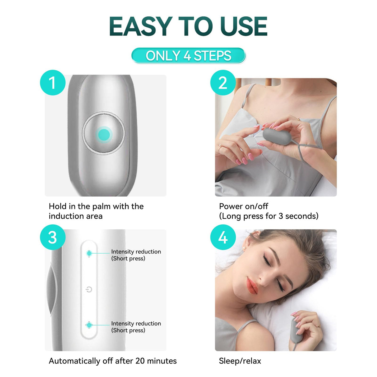 Cahot Sleep Aid Device, Micro-Current Sleep Instrument Device, Portable Rechargeable Sleep aid Improve Deep Sleep (Silver)