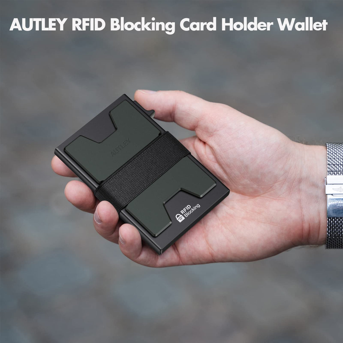AUTLEY Slim Card Holder, Minimalist Pop Up Wallet for Men, RFID Blocking Mens Wallet with Cash Band (Black)