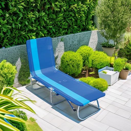 Rio Beach Portable Lay Flat Folding Backpack Beach Lounge Chair with Backpack Straps and Storage Pouch, Blue Stripe