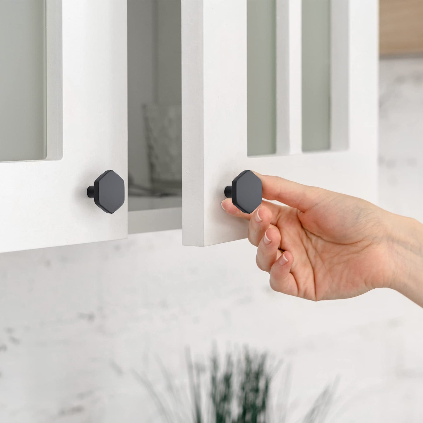 Home Expert Black Cabinet Knobs 15 Pack Solid Kitchen Cabinet Knobs Hexagon 1.1'' Flat Black Knobs for Kitchen Cabinets and Drawers Dresser Knobs