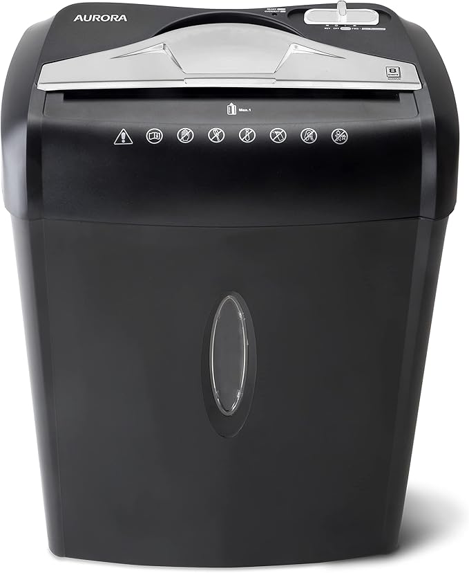 Aurora High Security Paper and Credit Card Shredder with 3.7-Gallon Wastebasket, 8-Sheet Cross-Cut with Basket