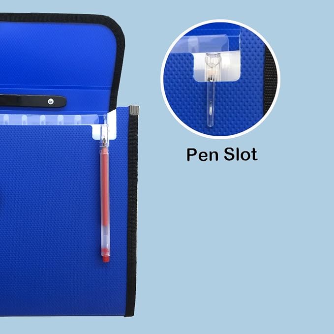 Extra Large Legal Size/Foolscap 12 Pockets Accordion File Organizer with Handle, TRANBO Portable Expanding File Folder, Expandable Plastic Document Organizer for Travel School Office - Blue