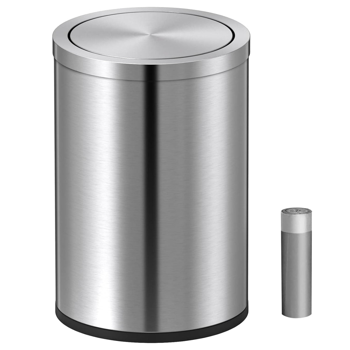 Mbillion Small Trash Can with Swing Lid 4 Gallons/15 Liter, Mini Trash Can with lid, Stainless Steel Cylindrical Garbage Can for Home and Office, for Ground and Desktop(Brushed Silver)