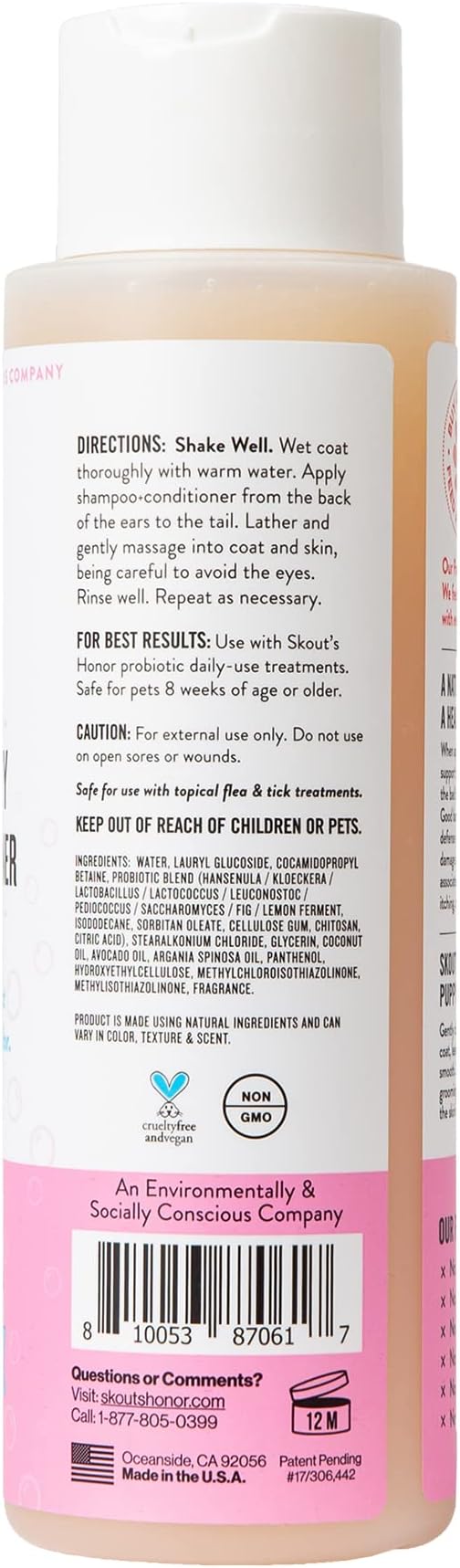 Skout's Honor Probiotic Dog Shampoo & Conditioner with Avocado Oil & Omega-3s, 97% Natural, Paraben & Sulfate-Free, Cruelty-Free, 16oz, Happy Puppy