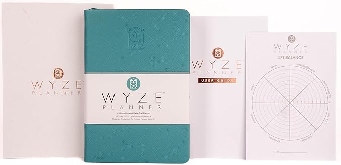 Undated Daily Planner – 6-Month A5 Productivity Organizer with Full Page Per Day, Hourly Schedule, Goal Setting, Habit Tracker, Weekly & Monthly Pages – Hardcover Time Management Notebook (Turquoise)