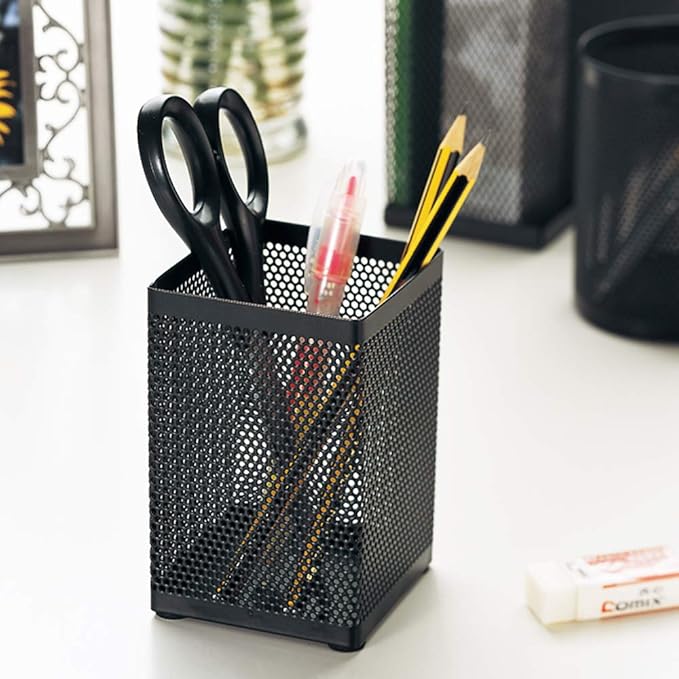 Comix Mesh Pen Holder Desk, Wire Pencil Holder with Foam Pad and Non-Slip Bottom Office Supplies Desk Organizer for Home Office School, 1 Pack