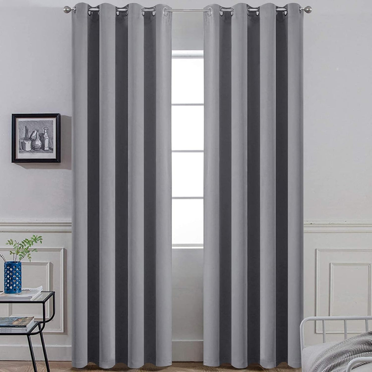Yakamok Room Darkening Gray Blackout Curtains, Light Blocking Thermal Insulated Grommet Drapes for Bedroom Living Room, 52W x 84L, Grey Curtains, 2 Panels, 2 Tie Backs Included