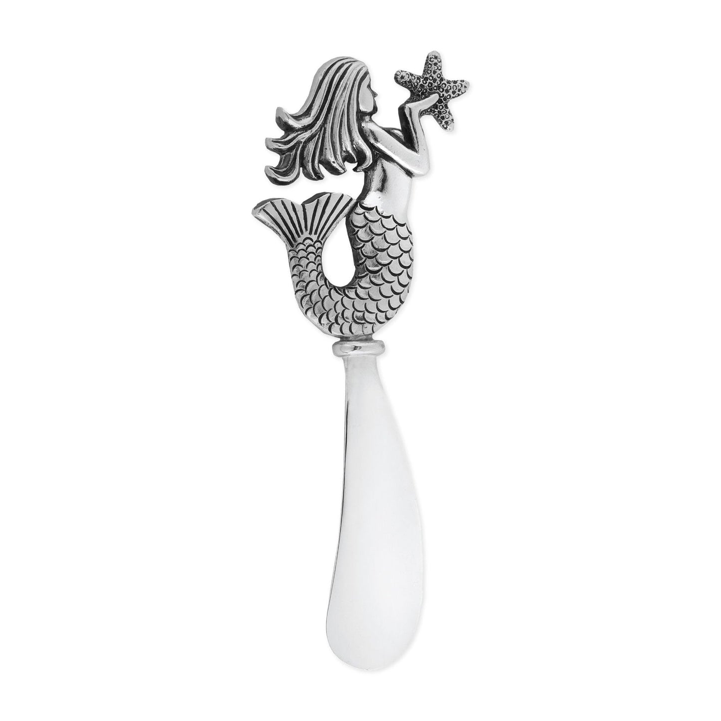 UP Mermaid Cheese Spreader Set, Zinc Alloy Butter Spreaders with Decorative Handles for Cheese, Cream, and Dips, Silver, 4.75 Inch, Set of 2