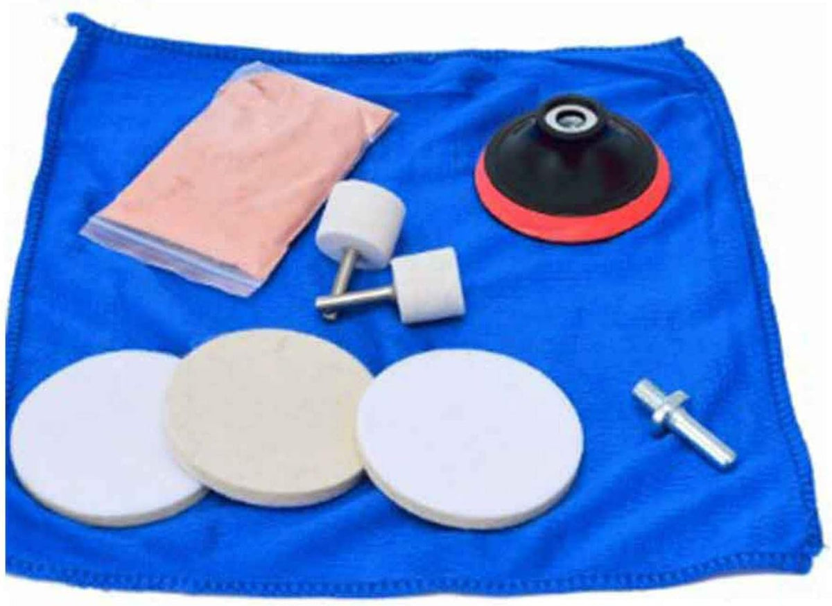 9pcs/Set Glass Polishing Kit,Deep Scratch Remover with Towel Car Polish Pad Cerium Oxide Powder Felt Polishing Wheel Set for Windscreen and Glass(Size:9pcs/Set)