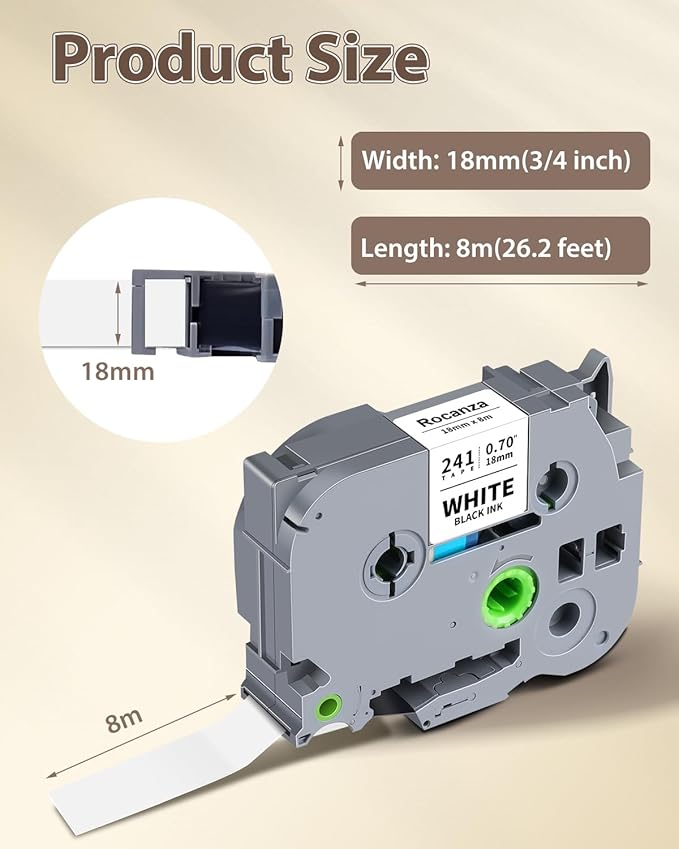 TZe-241 TZ 18mm 0.7 Laminated White Compatible with Brother Label Maker Tape 3/4" PTouch Tape TZe241 Work with Brother P Touch D410 D460BT 2040 1880 1890 E550W P700 P710BT, 6-Pack