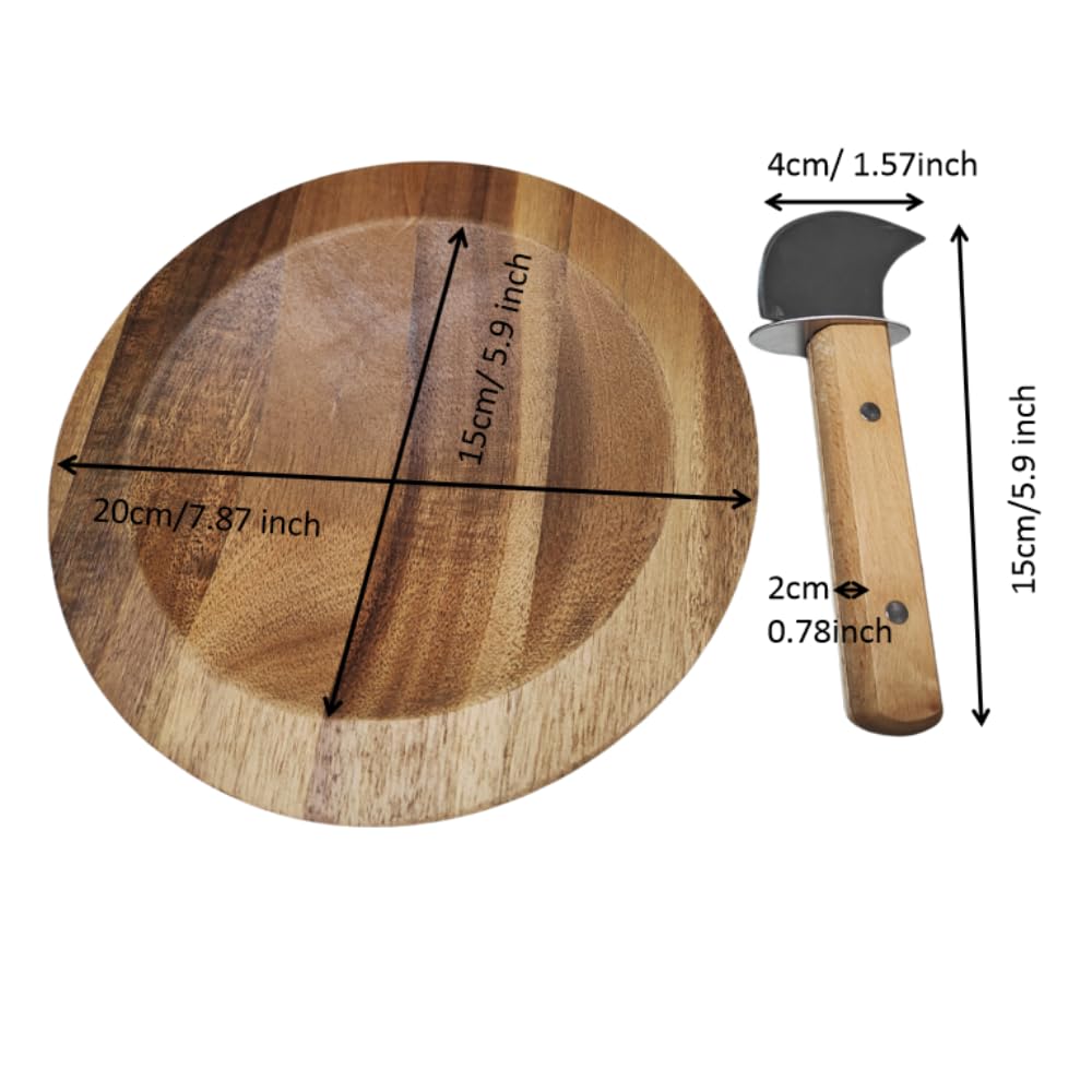 TLIOCAS Round Mezzaluna Cutting Board 8" Charcuterie Gourmet Serving Board with One Handed Rocker Knife for Steak,Cheese,Small Veggie n Fruits