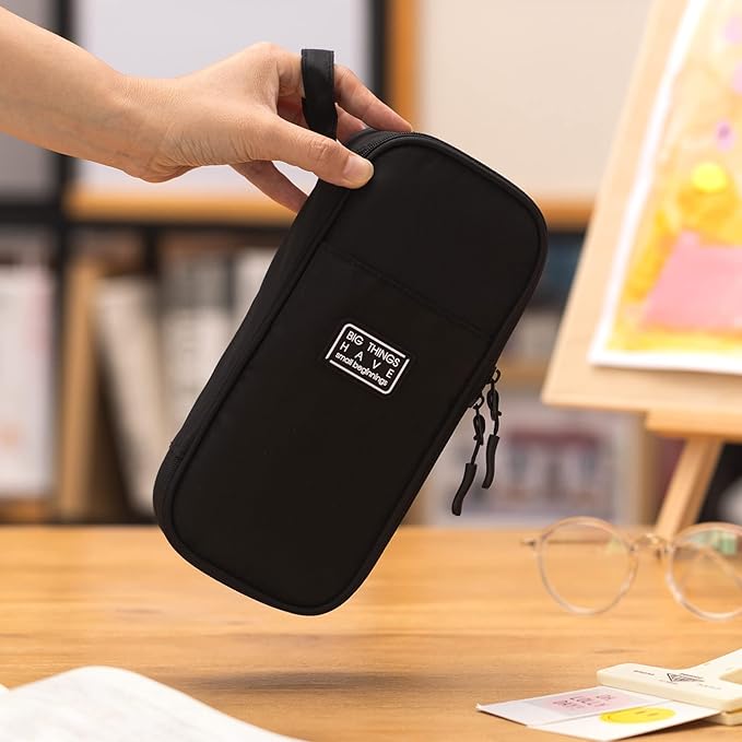 CICIMELON Durable Pen Pencil Case for School Supplies, High Capacity Pencil Bag Pouch Organizer for Teen Girls Boys Adults, Black