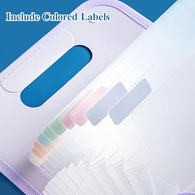 M&G Expanding File Folder 13 Pockets Accordion File Organizer with Labels, Portable Document Receipt Organizer Hold A4 Letter Size Paper, Waterproof Folder for Schoolbag Office Supplies (Purple)