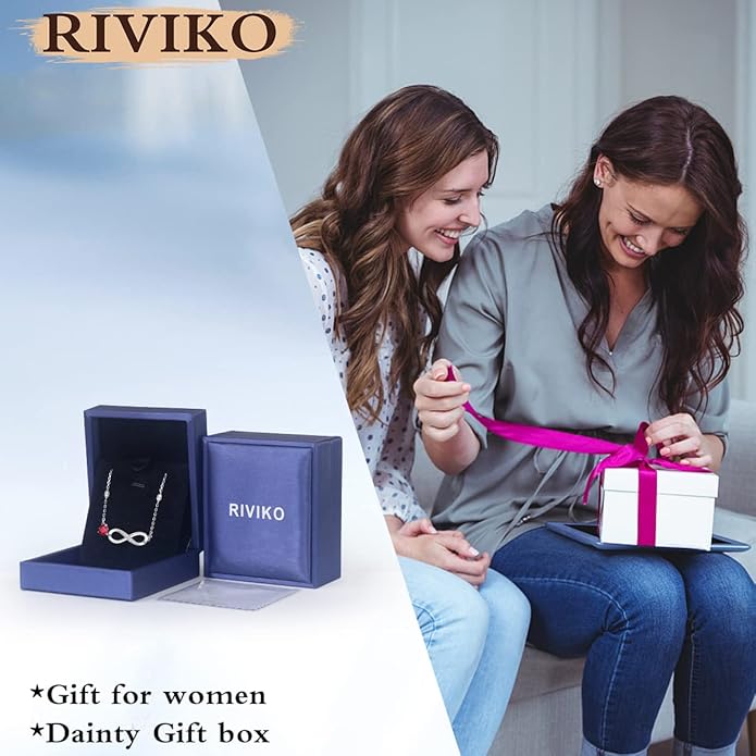 RIVIKO Infinity Love Heart Symbol Charm Bracelet for Women 925 Sterling Silver Adjustable Birthday Valentine’s Day Christmas Mothers Day Jewelry Gift for Mom Women Wife Her Friends