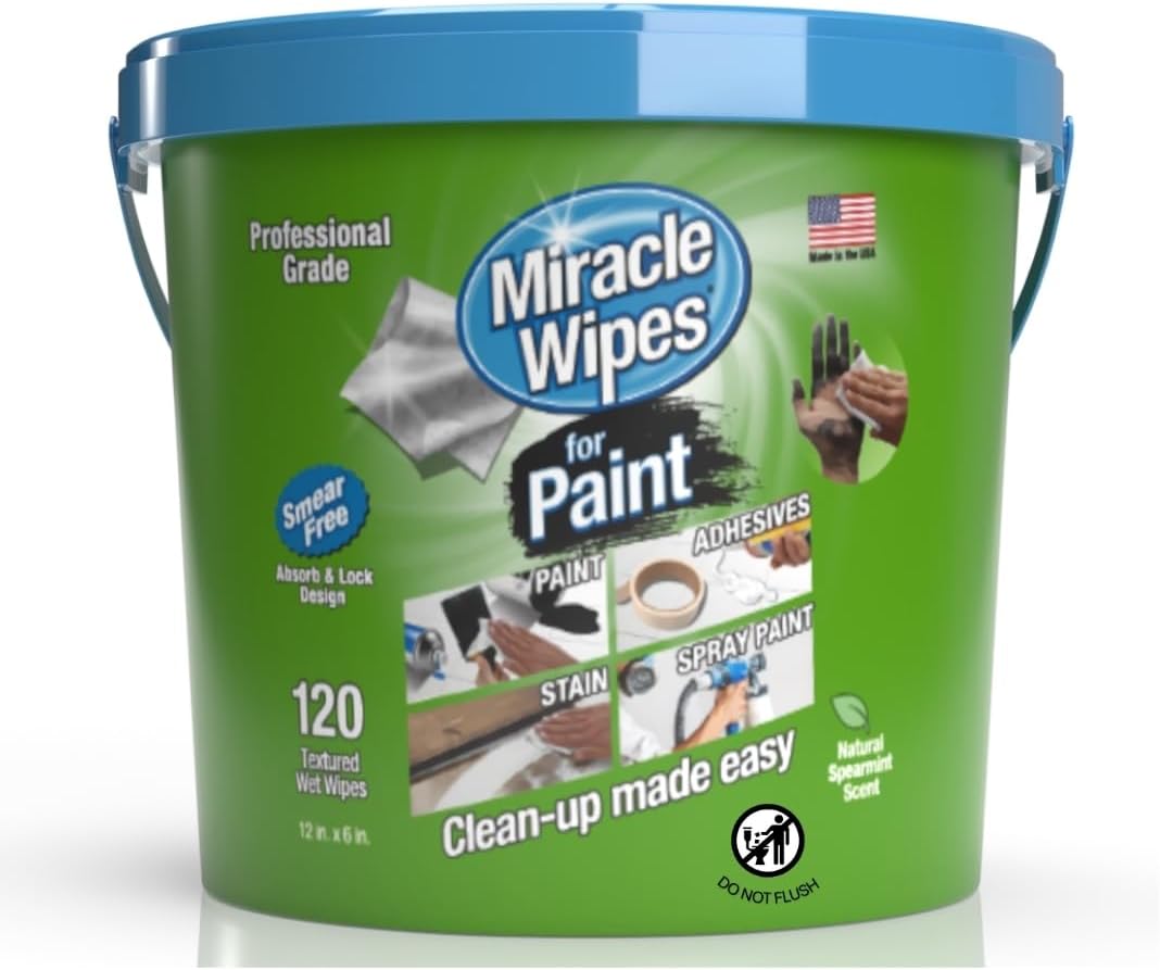 MiracleWipes for Paint Prep & Cleanup, Remove Tough Grime Build-Up, Wet Paint, Caulking, Epoxy, Colorant, and more from Hands, Surfaces, & Tools - 120 Count