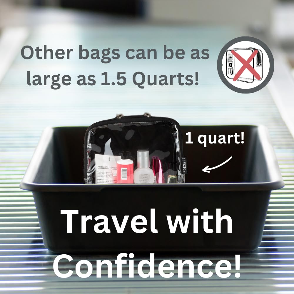 BORSALI TSA-Approved Quart-Sized Bag for Carry-On Travel - One (1) Quart Clear Toiletries, Cosmetic and 3-1-1 Liquids Toiletry Bag - White
