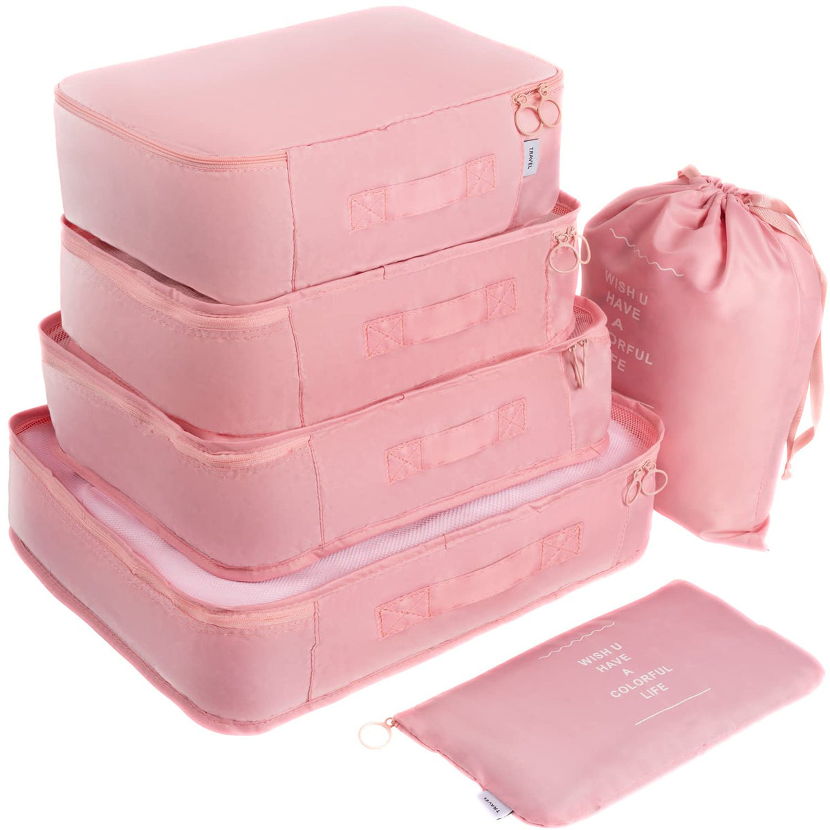 Adwaita 6 Set Packing Cubes, Travel Luggage Packing Organizers (Pink)