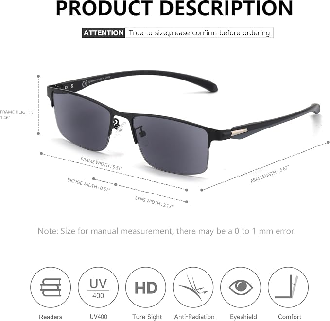 SKYOAK 2 Pack Premium Reader Sunglasses for Men with UV400 Protection Outdoors, TR90 Lightweight Tinted Reading Glasses