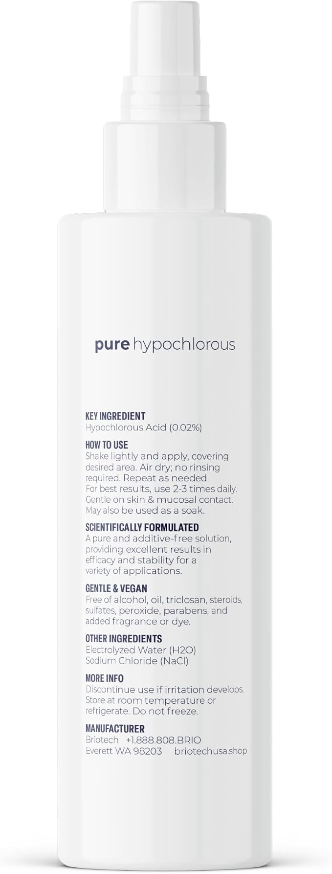 BRIOTECH Pure Hypochlorous Acid Spray and Cleanser, Original Premium HOCl Topical Solution, Multi-Purpose Cleaner, Family Approved & Pet Friendly, 8 fl oz