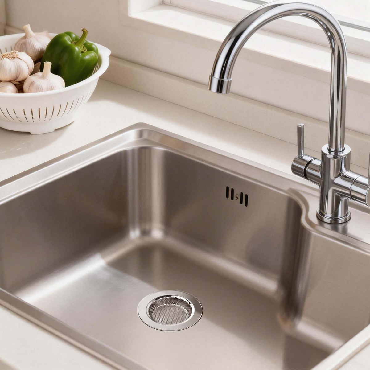 Chefbee Kitchen Sink Drain Strainer - 4 Pack Stainless Steel Sink Drain Cover Filter Food Catcher Basket with Wide Rim 4.4”, Kitchen Accessories