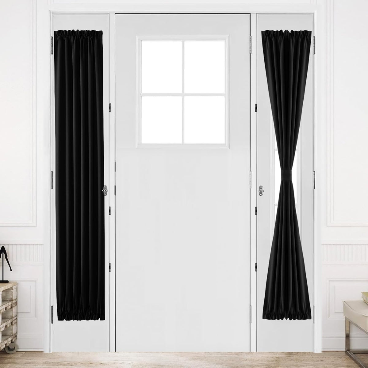DWCN French Door Curtains â Rod Pocket Thermal Blackout Curtain for Window/Patio Doors/Doorways/Classroom/Kitchen for Privacy, 12W by 72L Inches, 1 Panel with Tieback, Black
