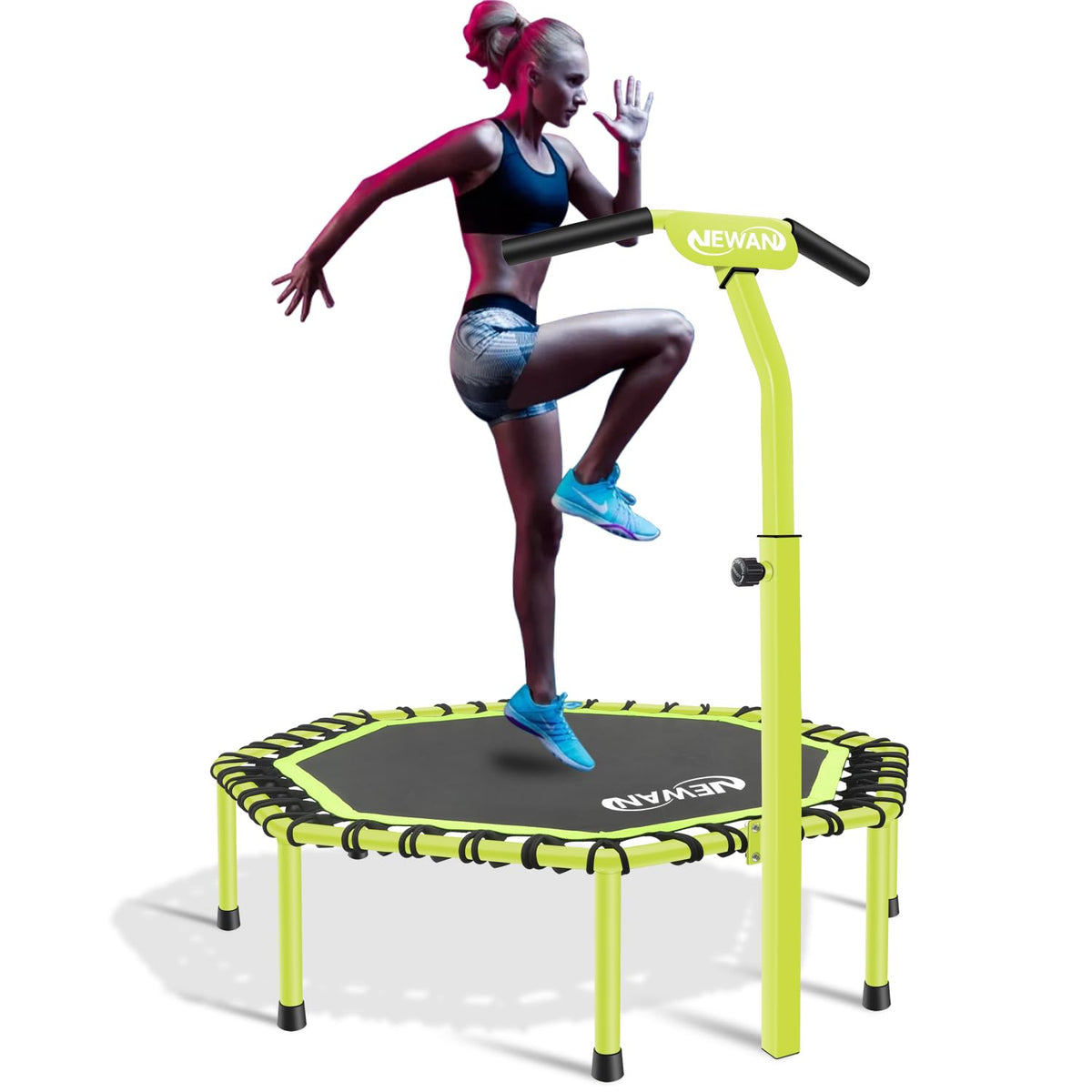 Newan 48" Fitness Trampoline with Adjustable Handle Bar, Silent Trampoline Bungee Rebounder Jumping Cardio Trainer Workout for Adults - Max Limit 330 lbs green