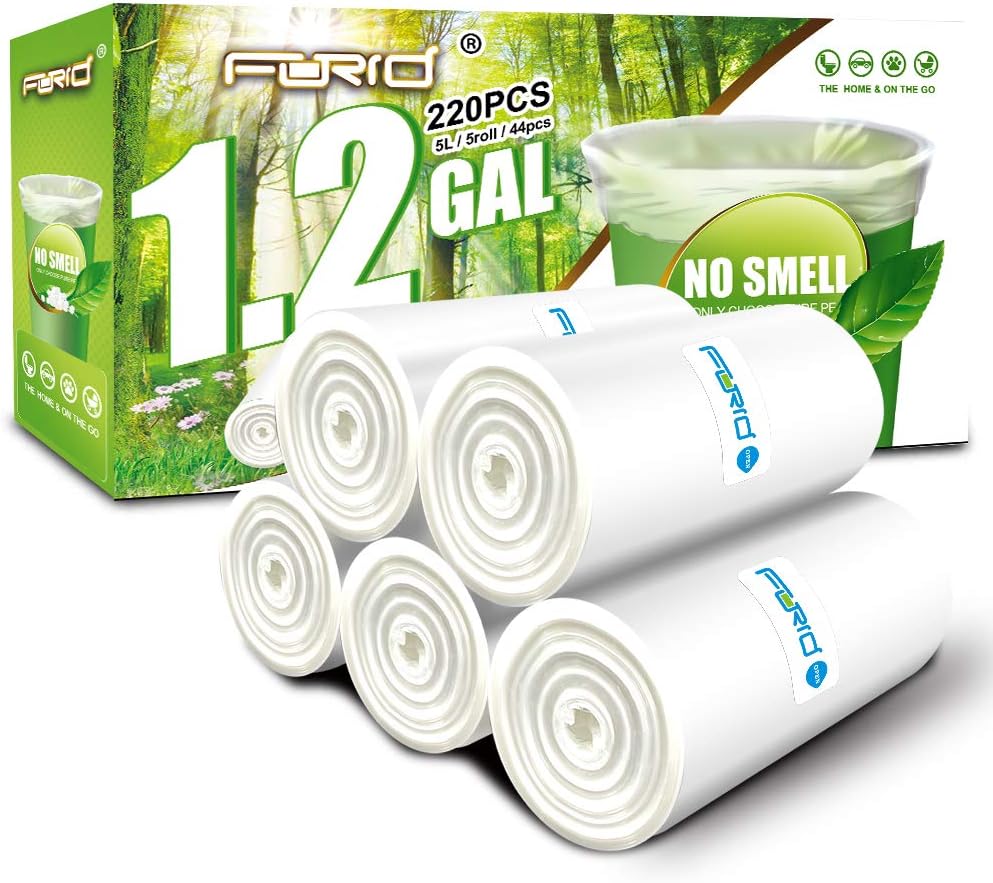 FORID 1.2 Gallon Garbage Bags, 220 Count, Small, Clear âWastebasket Bin Liners for Bathroom, Bedroom, Office, Garbage Can - Durable & Thick Trash Bag